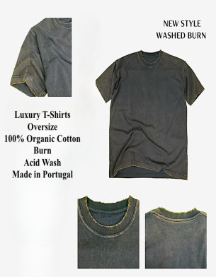 Made in Portugal Organic Cotton Burn Acid Wash Oversize T Shirt Black